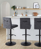 Hank Adjustable Barstool - Set of 2 - Black Metal, Black Fabric