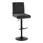 Hank Adjustable Barstool - Set of 2 - Black Metal, Black Fabric