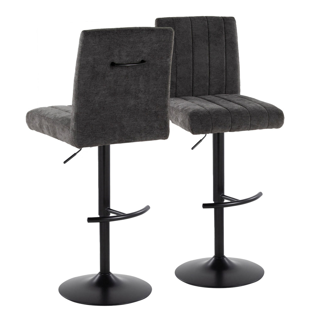 Hank Adjustable Barstool - Set of 2 - Black Metal, Black Fabric