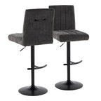 Hank Adjustable Barstool - Set of 2 - Black Metal, Black Fabric