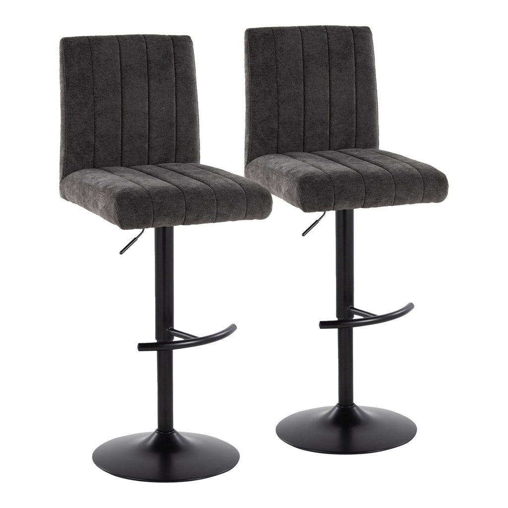 Hank Adjustable Barstool - Set of 2 - Black Metal, Black Fabric