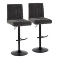 Hank Adjustable Barstool - Set of 2 - Black Metal, Black Fabric