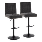 Hank Adjustable Barstool - Set of 2 - Black Metal, Black Fabric