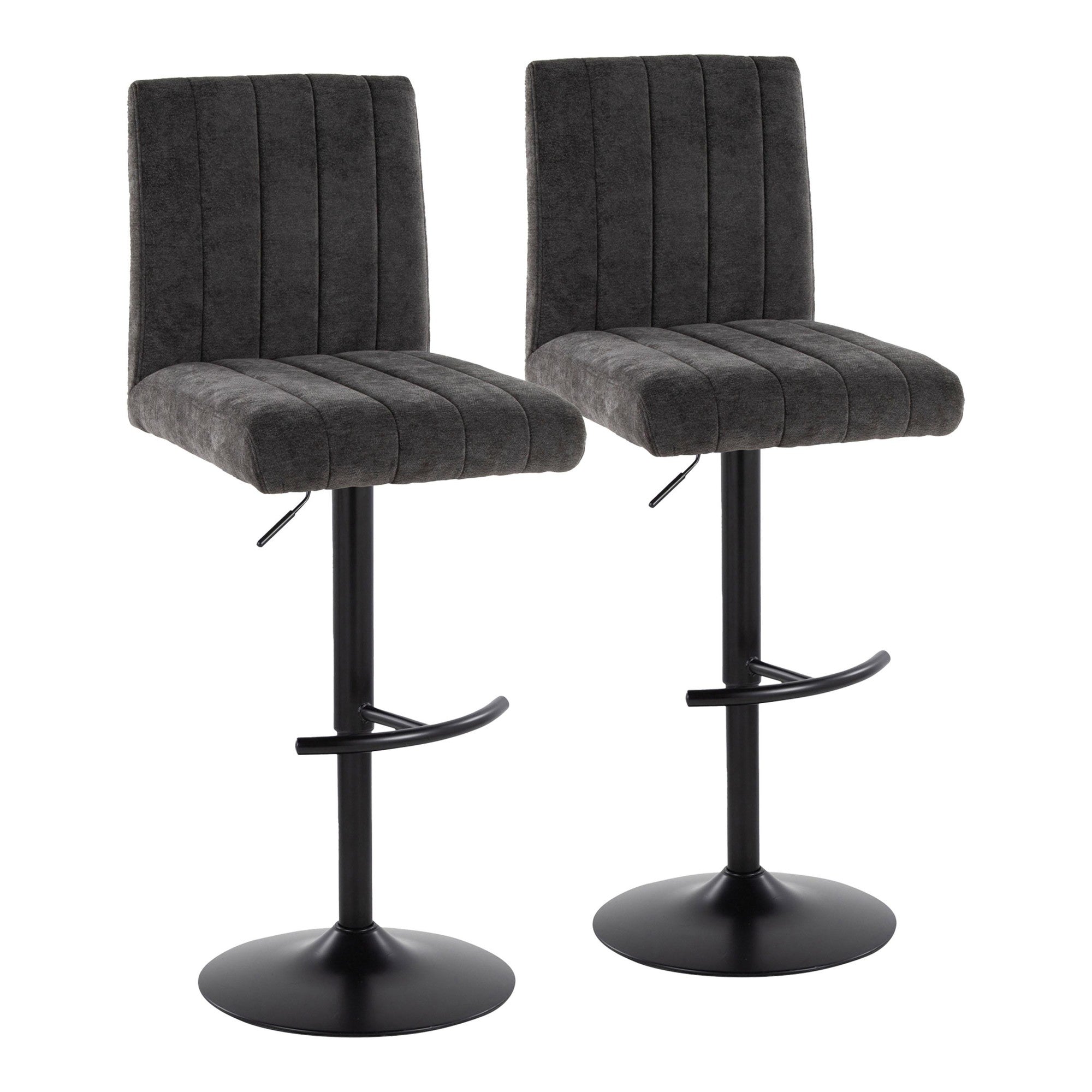Hank Adjustable Barstool - Set of 2 - Black Metal, Black Fabric
