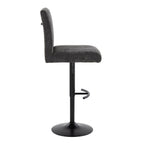 Hank Adjustable Barstool - Set of 2 - Black Metal, Black Fabric