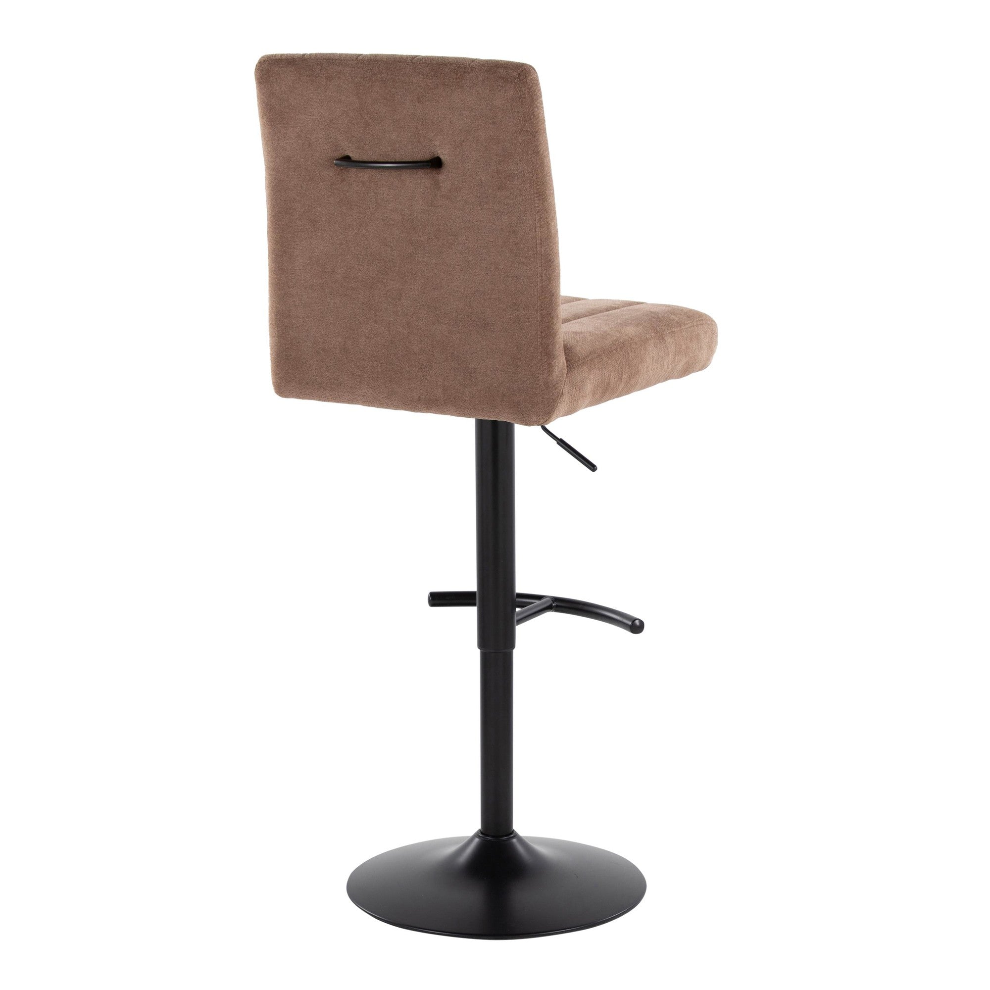 Hank Adjustable Barstool - Set of 2 - Black Metal, Brown Fabric