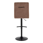 Hank Adjustable Barstool - Set of 2 - Black Metal, Brown Fabric