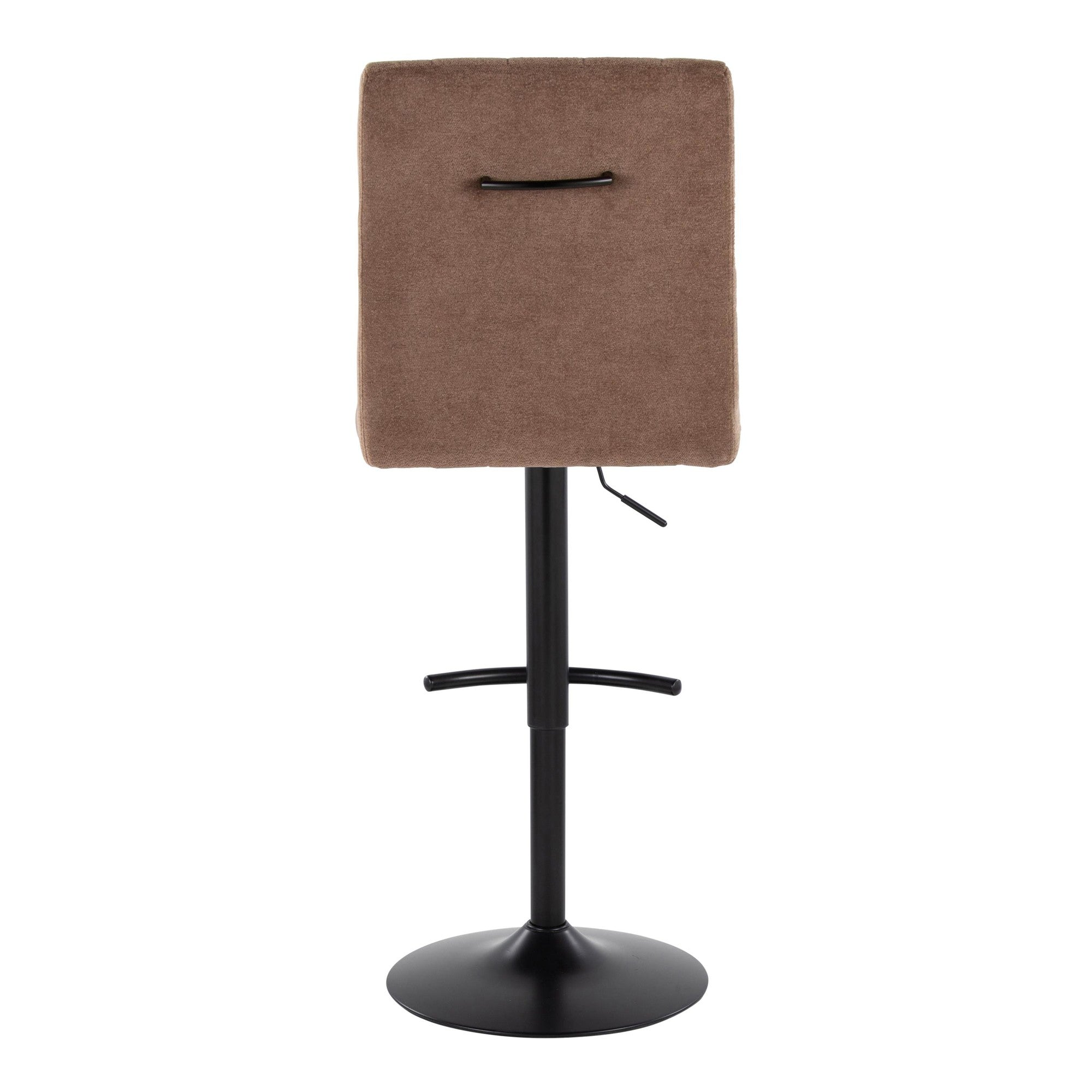 Hank Adjustable Barstool - Set of 2 - Black Metal, Brown Fabric