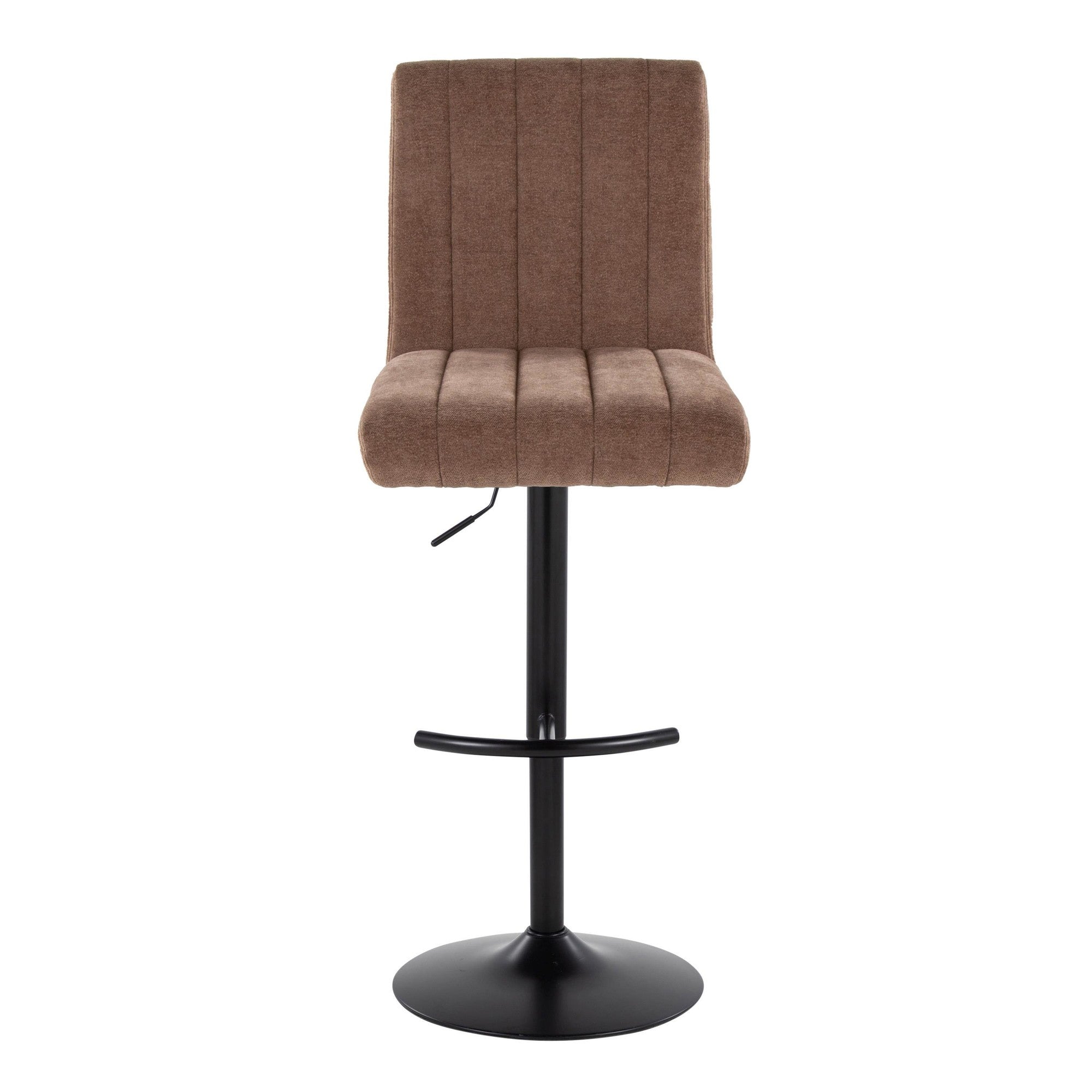Hank Adjustable Barstool - Set of 2 - Black Metal, Brown Fabric