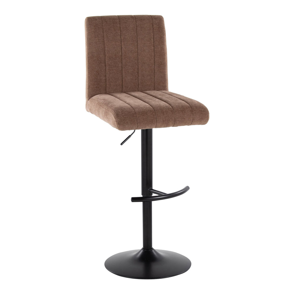 Hank Adjustable Barstool - Set of 2 - Black Metal, Brown Fabric