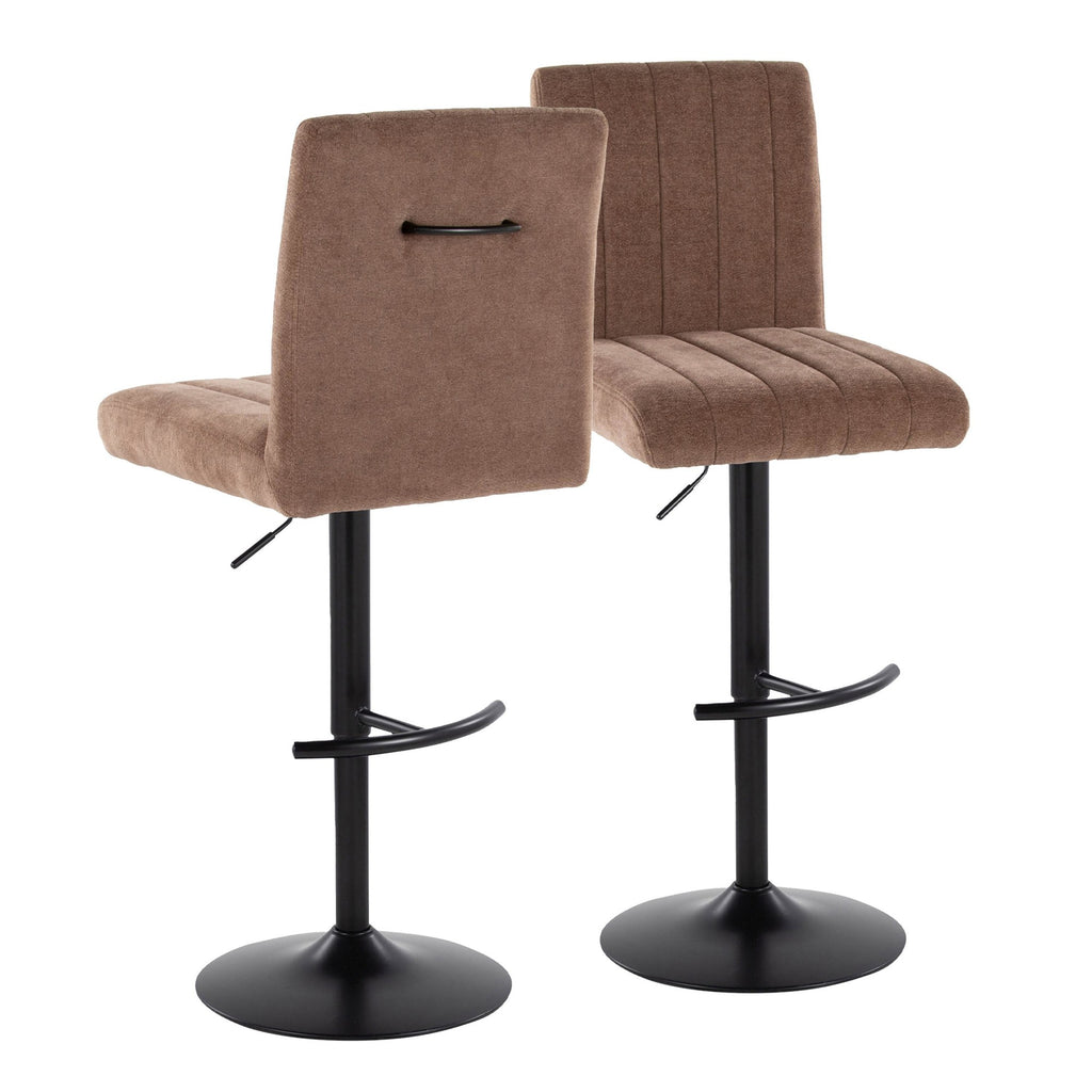 Hank Adjustable Barstool - Set of 2 - Black Metal, Brown Fabric