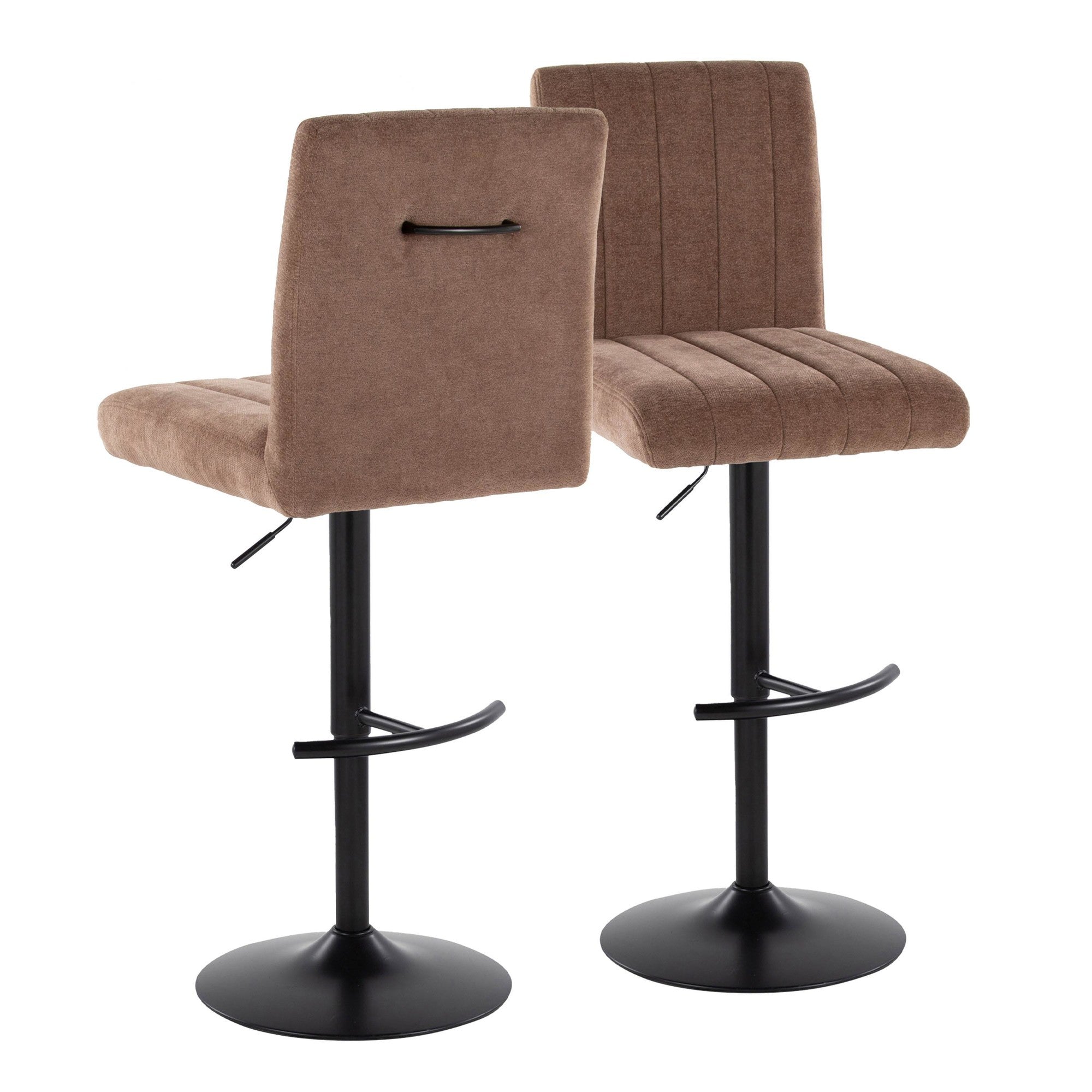 Hank Adjustable Barstool - Set of 2 - Black Metal, Brown Fabric