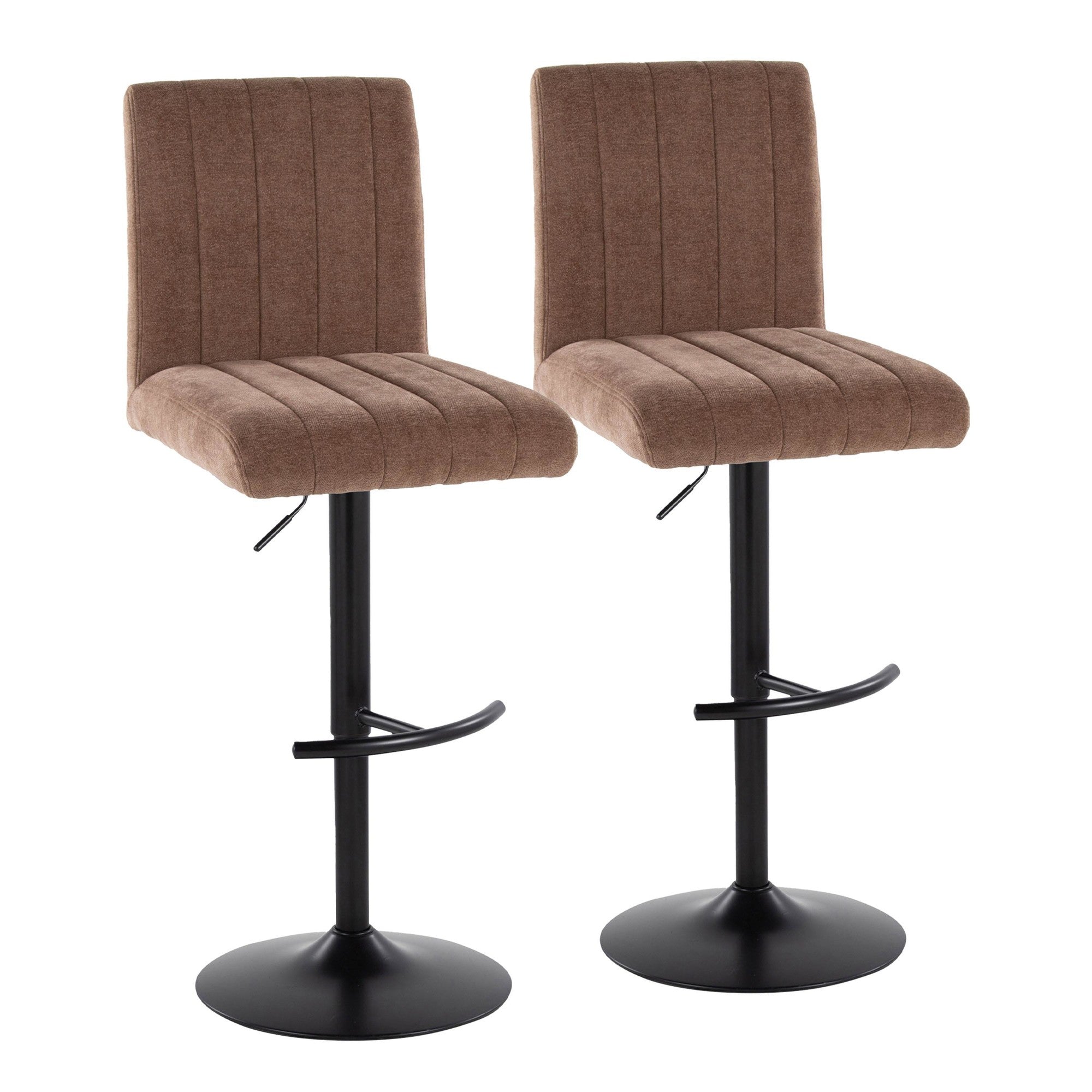 Hank Adjustable Barstool - Set of 2 - Black Metal, Brown Fabric