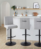 Hank Adjustable Barstool - Set of 2 - Black Metal, Light Grey Fabric