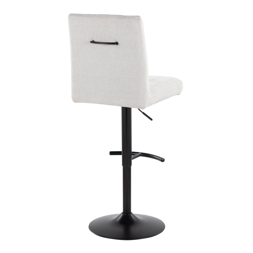 Hank Adjustable Barstool - Set of 2 - Black Metal, Light Grey Fabric