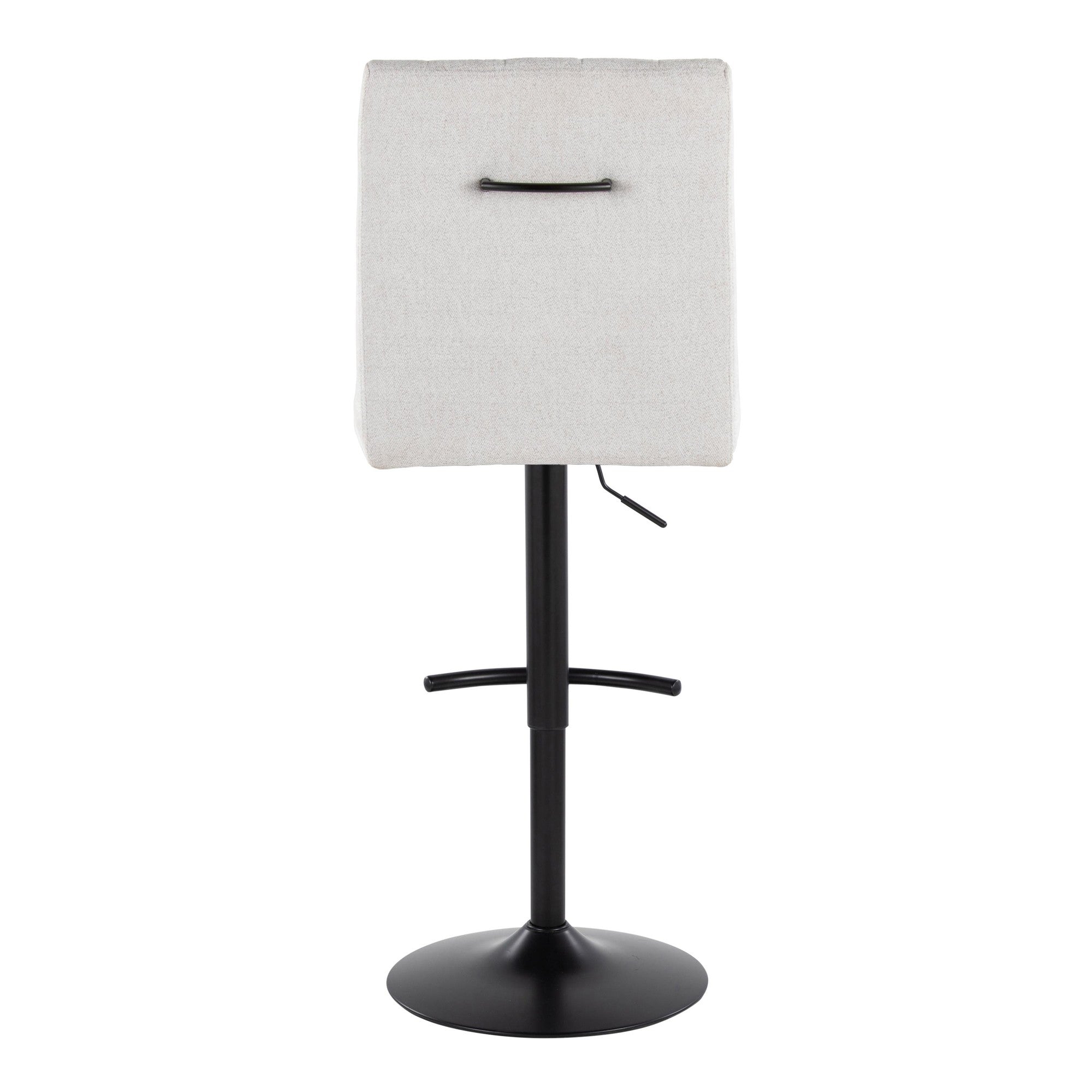 Hank Adjustable Barstool - Set of 2 - Black Metal, Light Grey Fabric