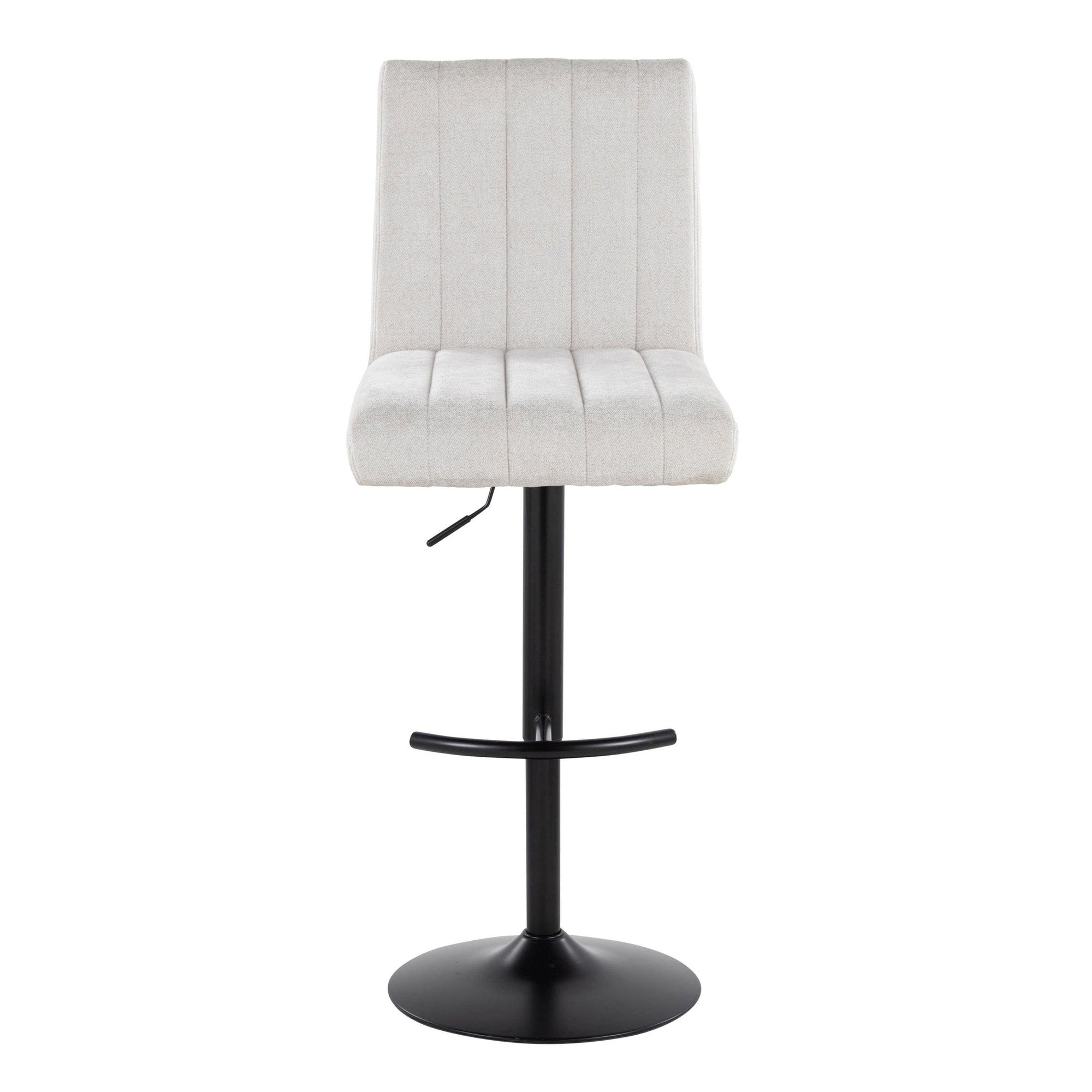 Hank Adjustable Barstool - Set of 2 - Black Metal, Light Grey Fabric