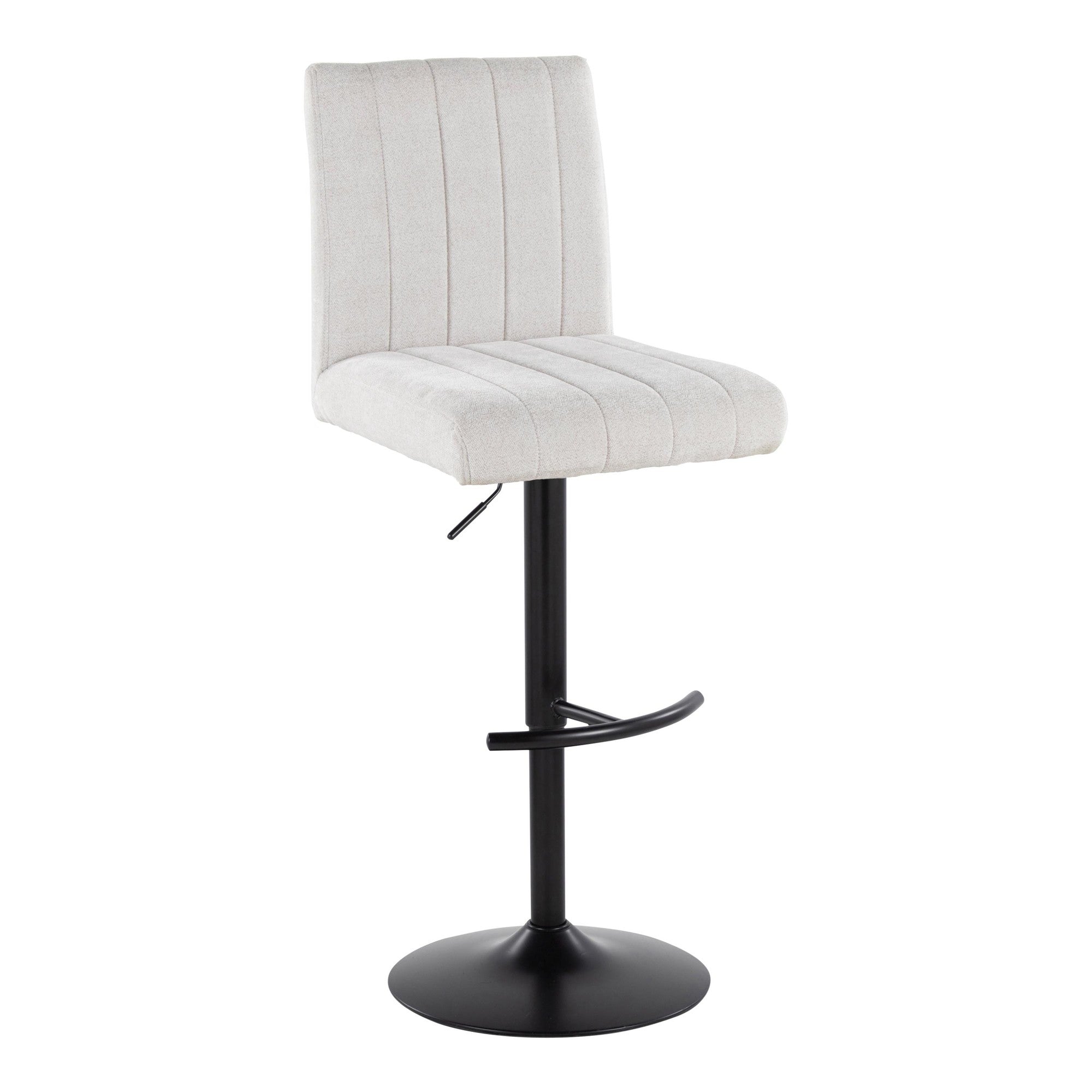 Hank Adjustable Barstool - Set of 2 - Black Metal, Light Grey Fabric