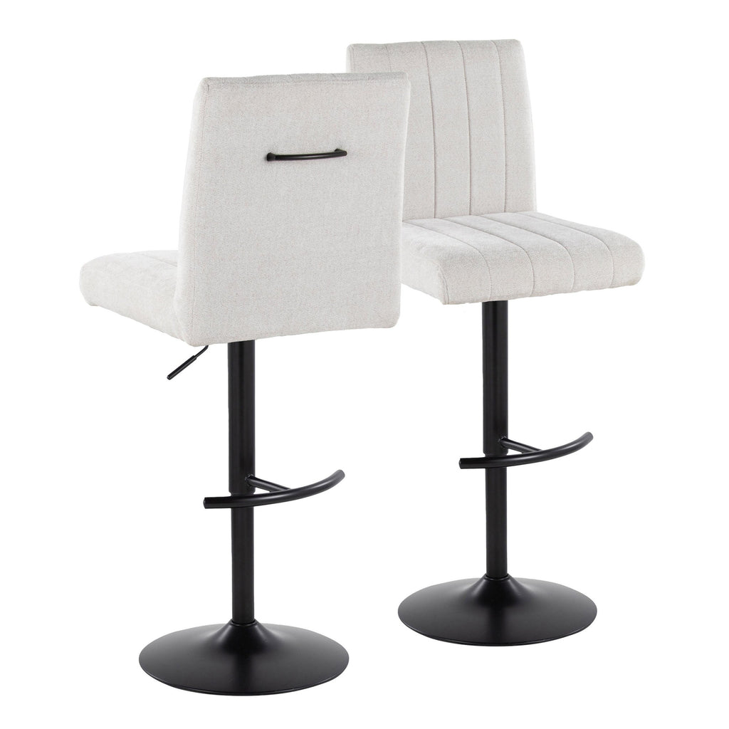 Hank Adjustable Barstool - Set of 2 - Black Metal, Light Grey Fabric