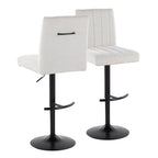 Hank Adjustable Barstool - Set of 2 - Black Metal, Light Grey Fabric