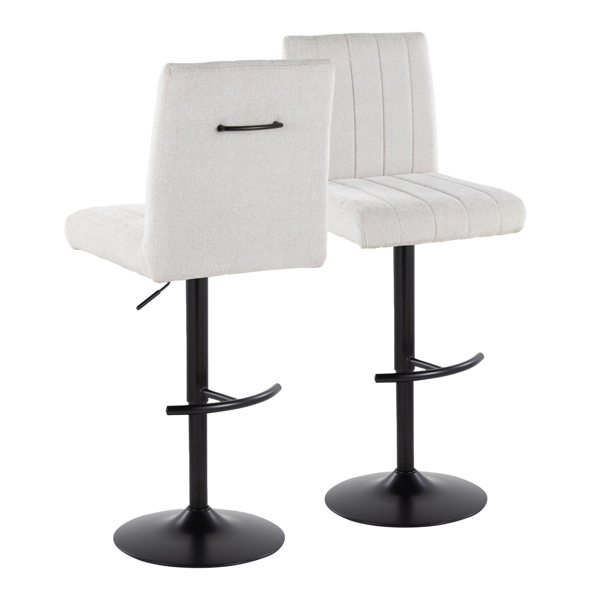 Hank Adjustable Barstool - Set of 2 - Black Metal, Light Grey Fabric