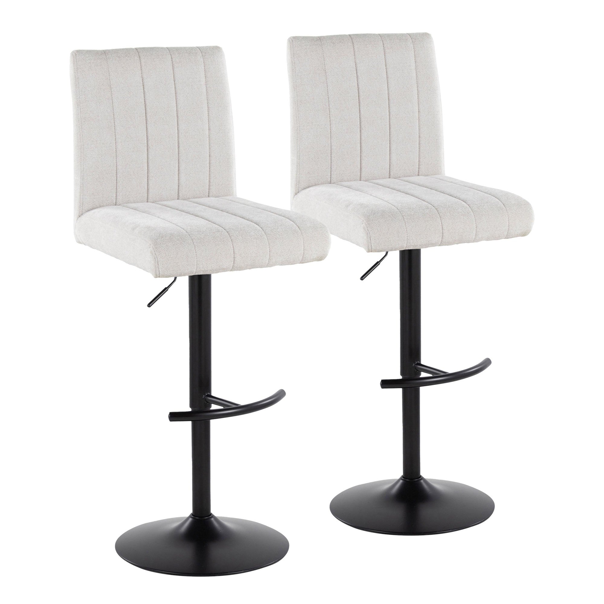 Hank Adjustable Barstool - Set of 2 - Black Metal, Light Grey Fabric