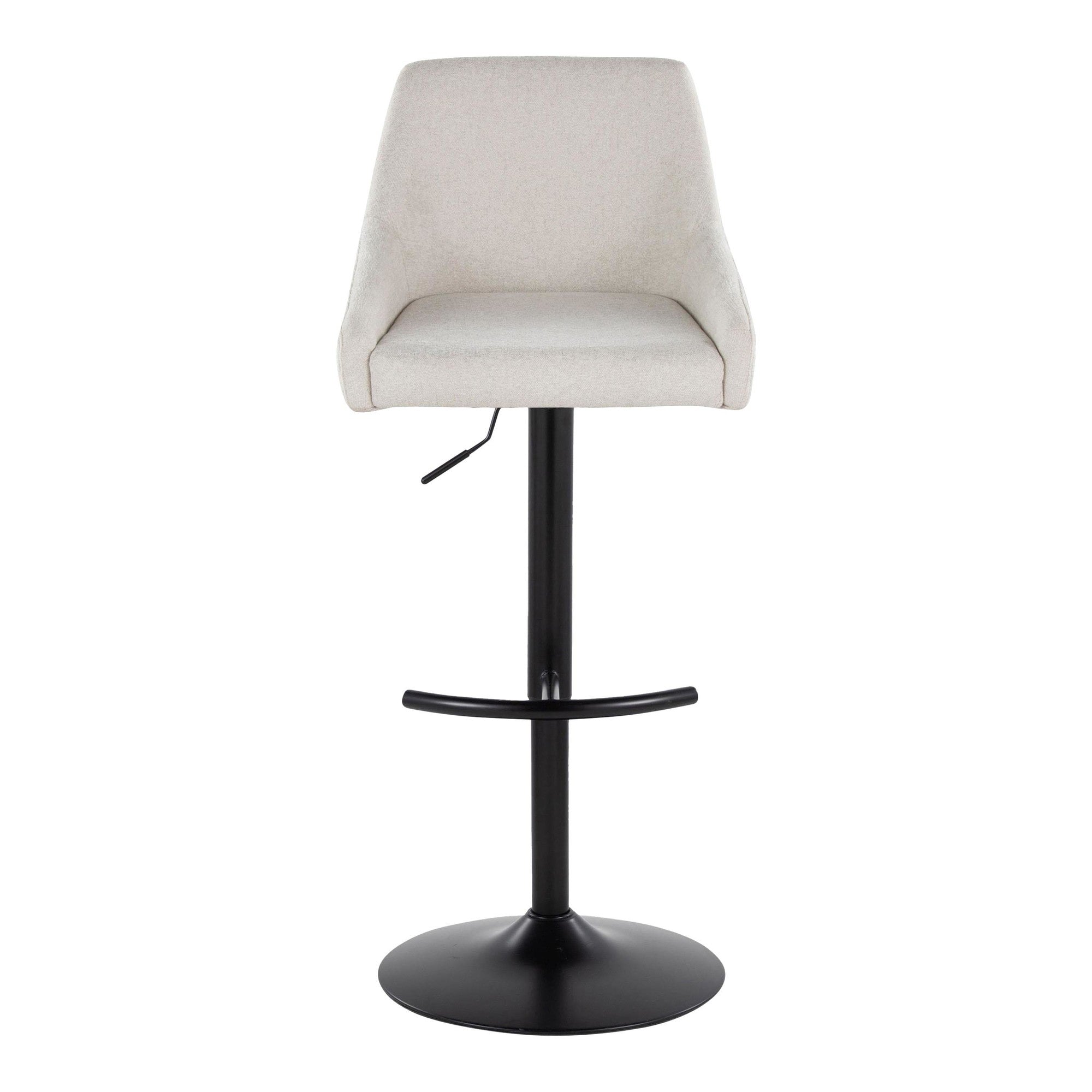 Hannah Adjustable Barstool - Set of 2 - Black Metal, Cream Fabric