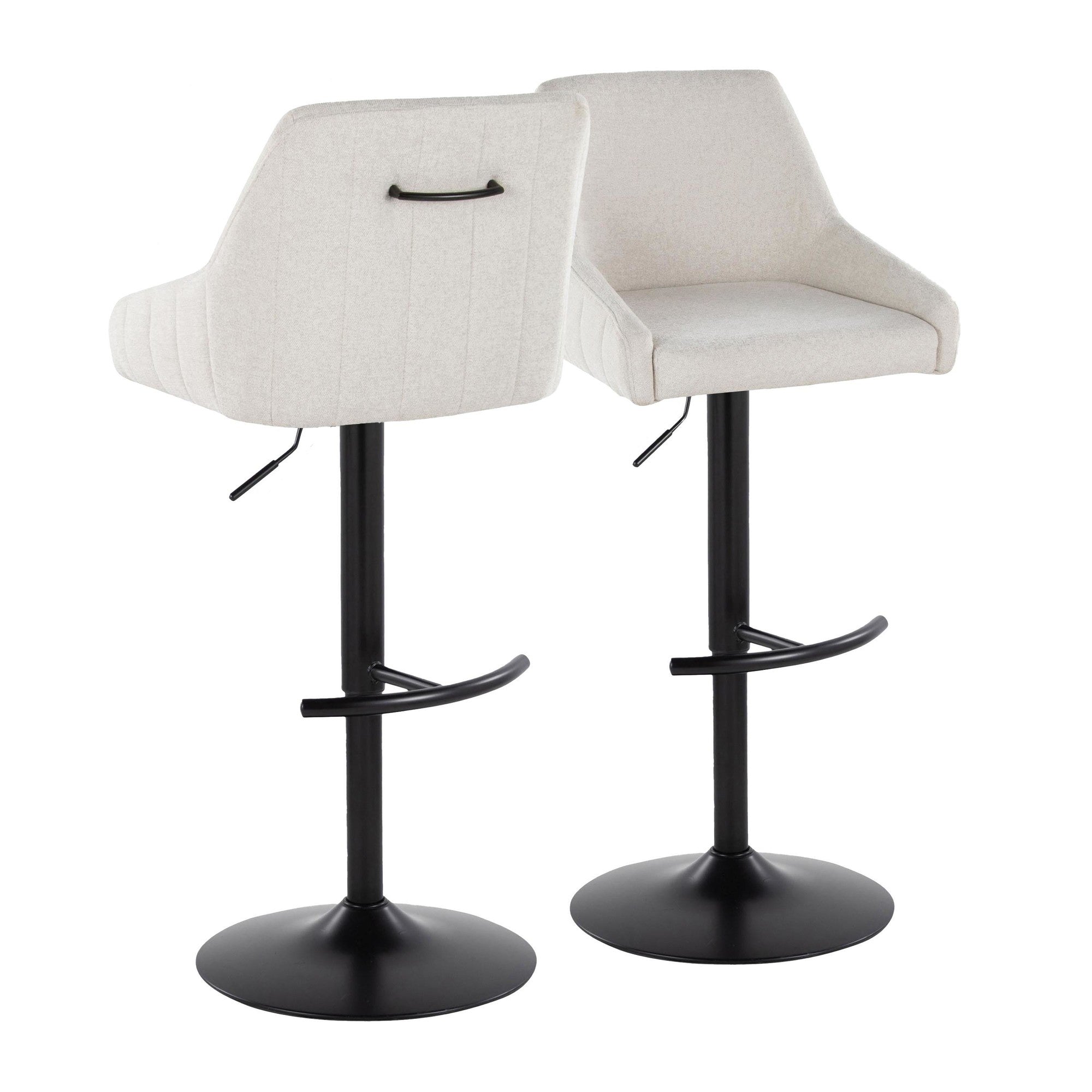 Hannah Adjustable Barstool - Set of 2 - Black Metal, Cream Fabric