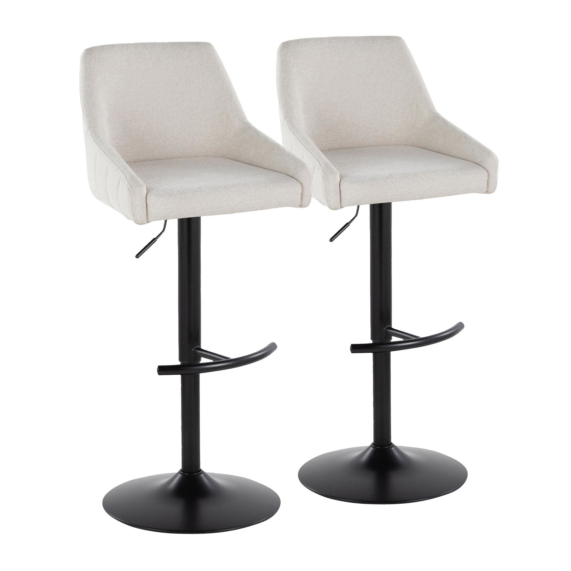 Hannah Adjustable Barstool - Set of 2 - Black Metal, Cream Fabric