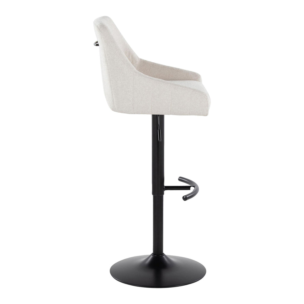 Hannah Adjustable Barstool - Set of 2 - Black Metal, Cream Fabric