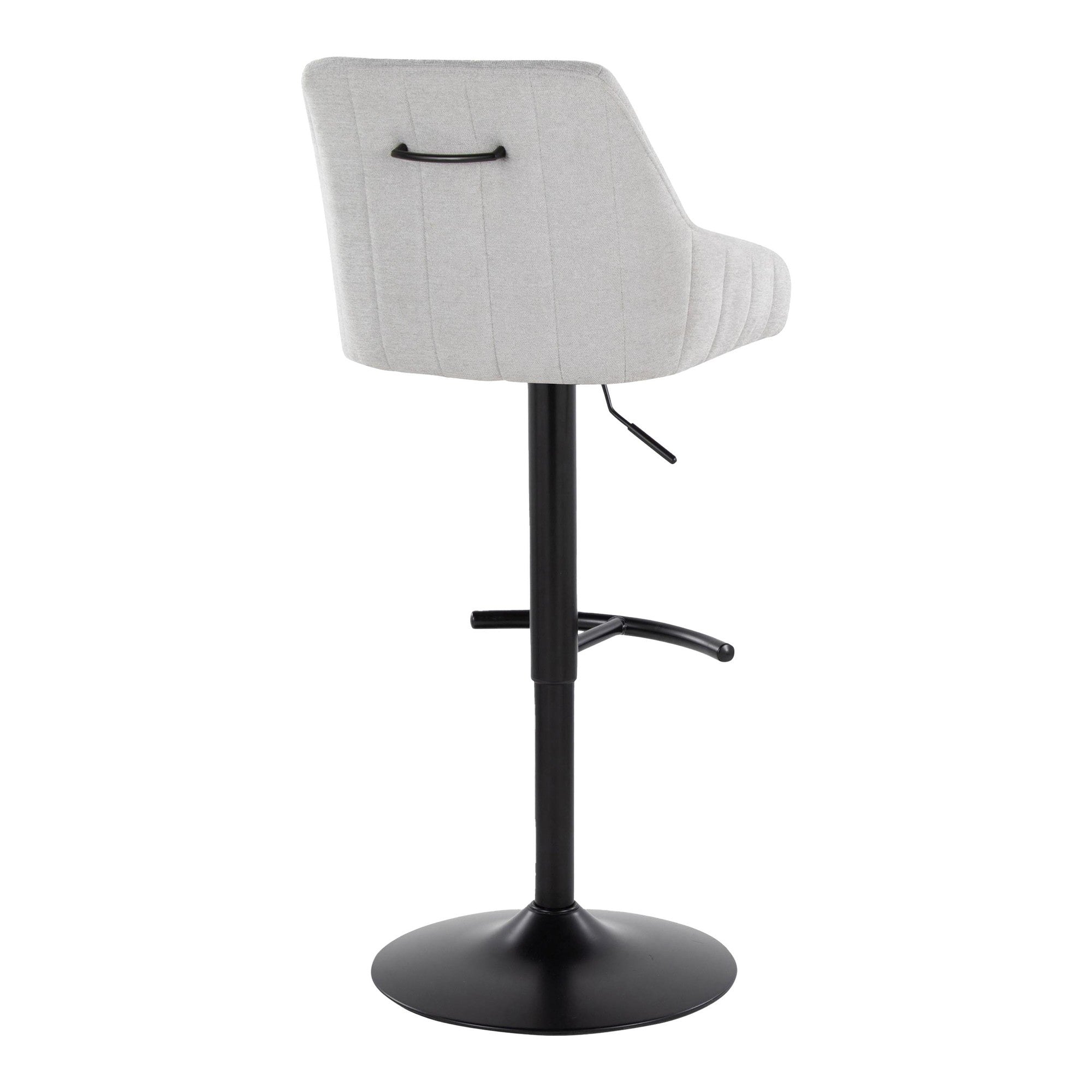 Hannah Adjustable Barstool - Set of 2 - Black Metal, Grey Fabric