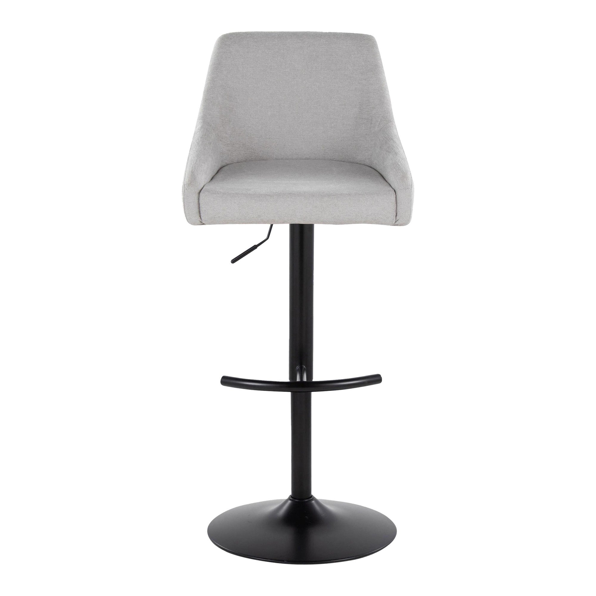 Hannah Adjustable Barstool - Set of 2 - Black Metal, Grey Fabric