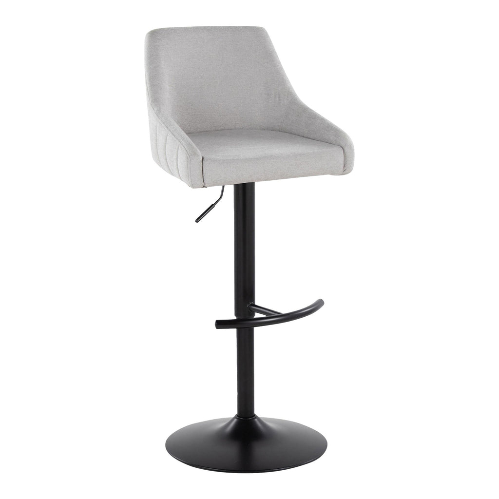Hannah Adjustable Barstool - Set of 2 - Black Metal, Grey Fabric