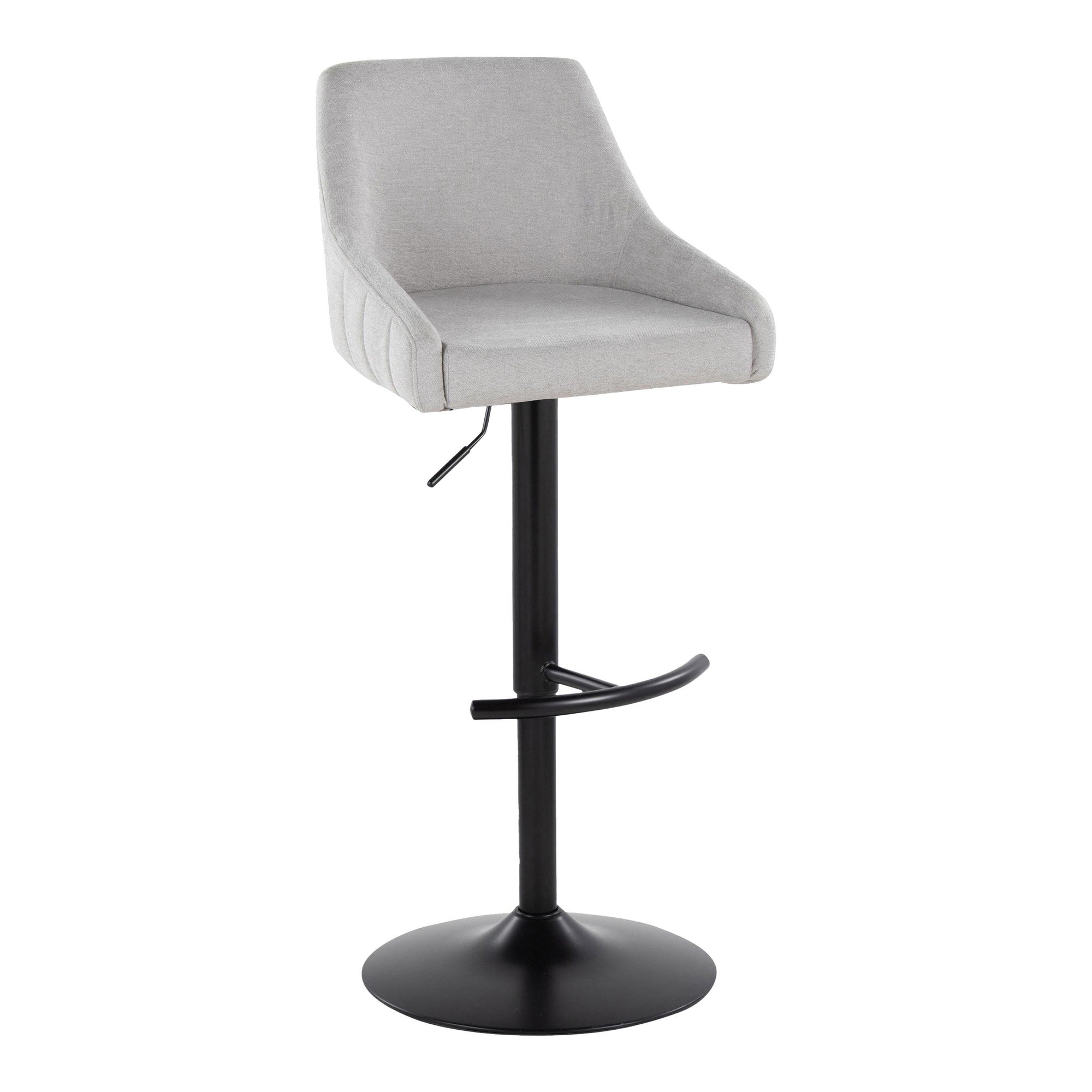 Hannah Adjustable Barstool - Set of 2 - Black Metal, Grey Fabric