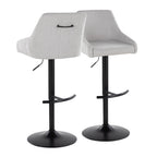 Hannah Adjustable Barstool - Set of 2 - Black Metal, Grey Fabric