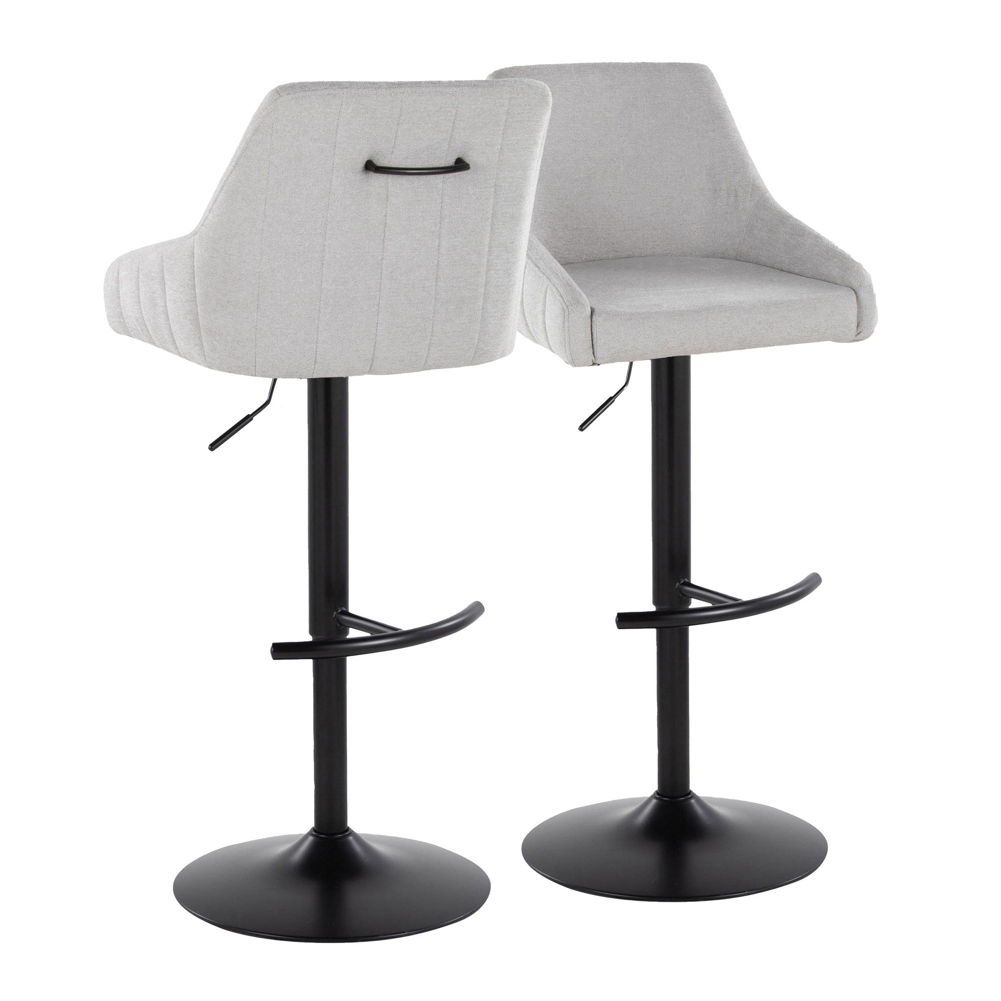 Hannah Adjustable Barstool - Set of 2 - Black Metal, Grey Fabric
