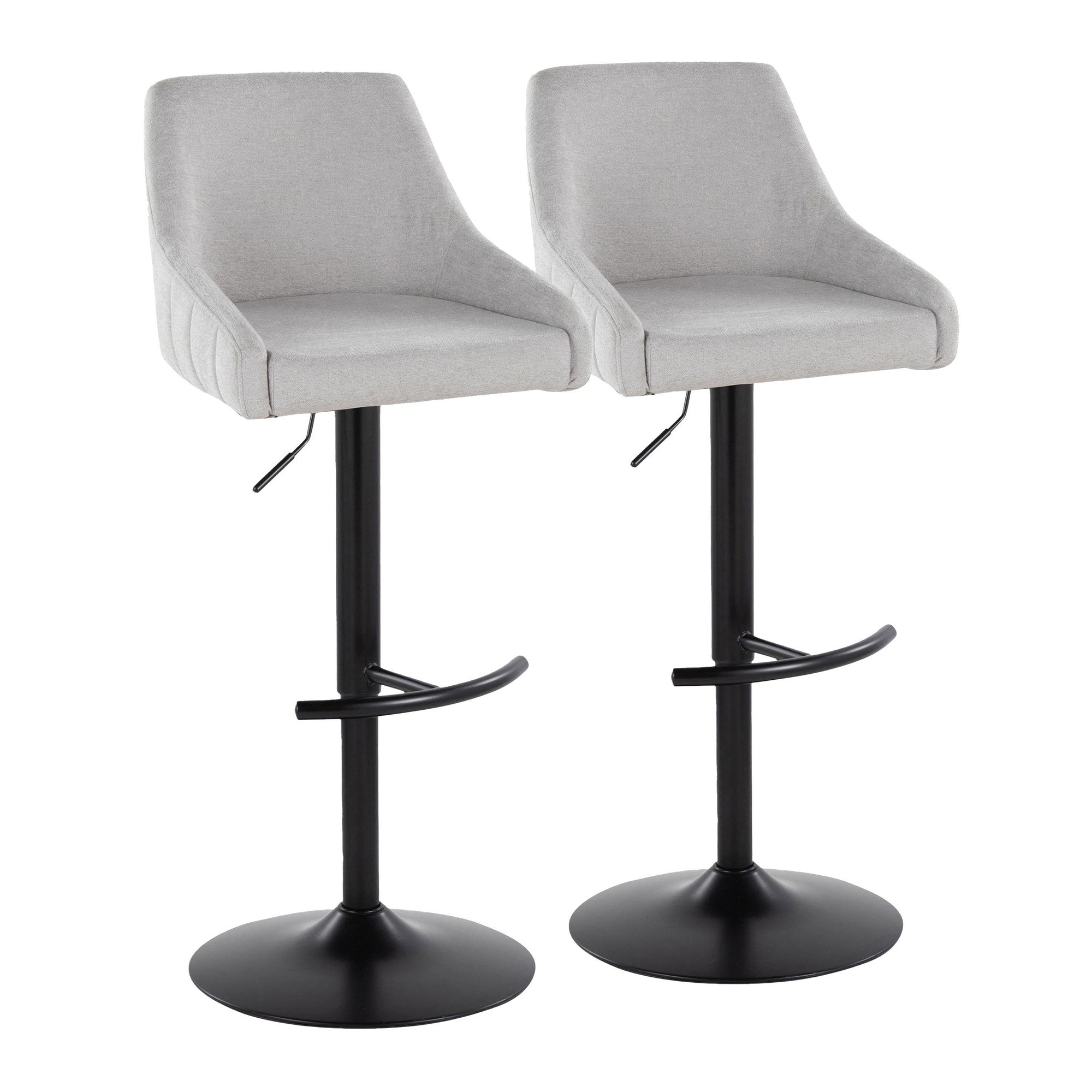 Hannah Adjustable Barstool - Set of 2 - Black Metal, Grey Fabric