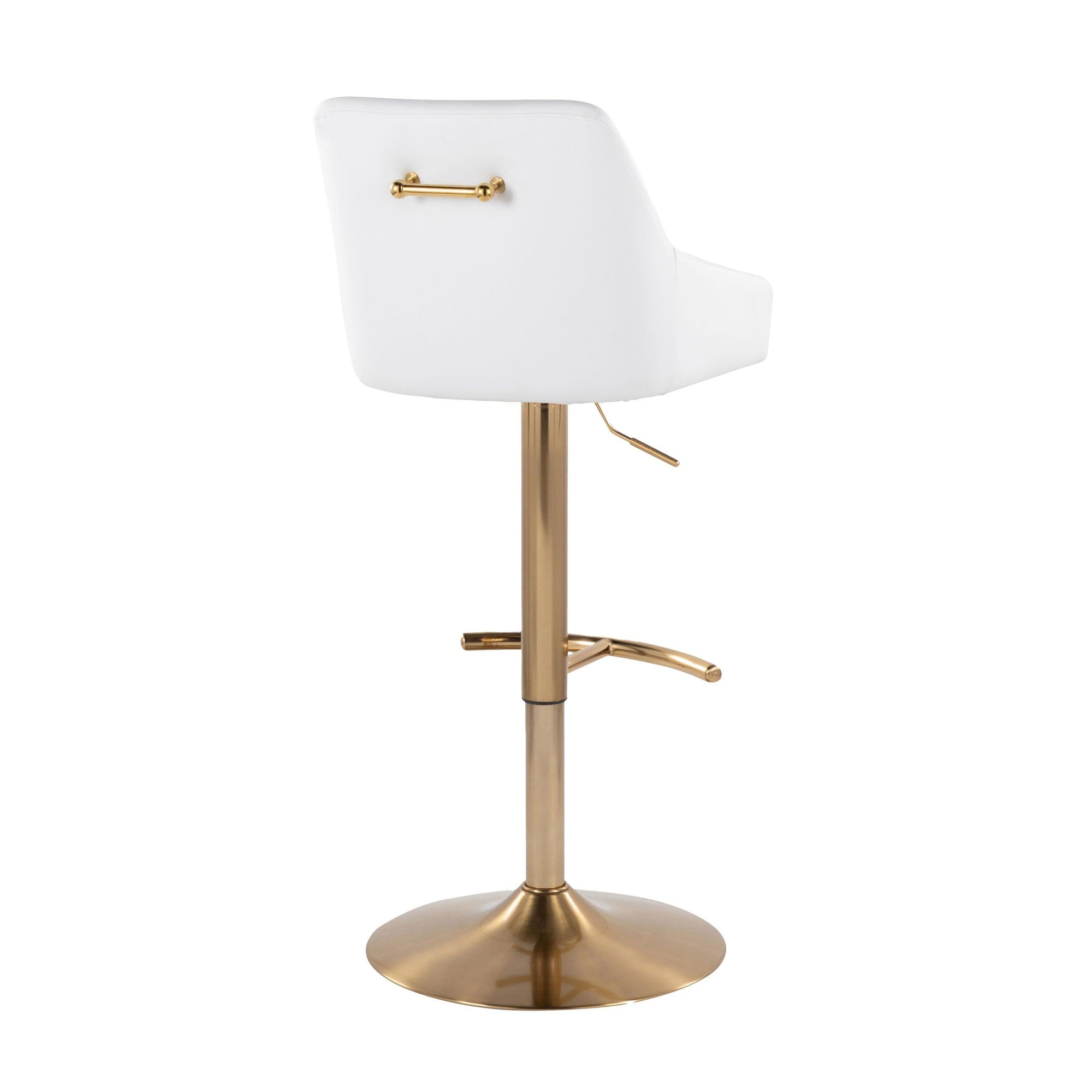 Hannah Adjustable Barstool - Set of 2 - Gold Metal, White PU
