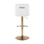 Hannah Adjustable Barstool - Set of 2 - Gold Metal, White PU