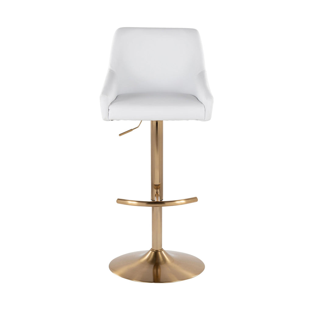 Hannah Adjustable Barstool - Set of 2 - Gold Metal, White PU