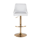 Hannah Adjustable Barstool - Set of 2 - Gold Metal, White PU