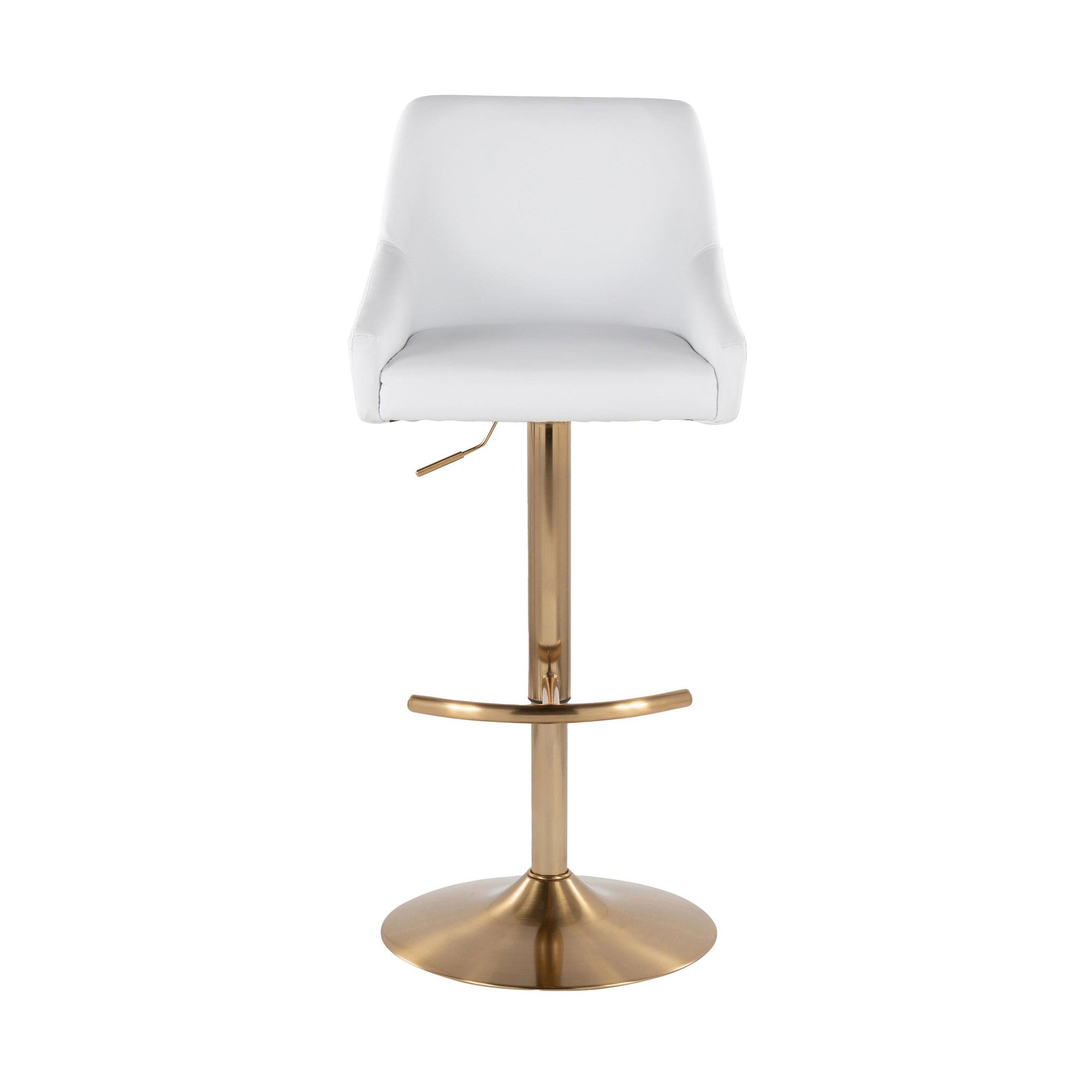 Hannah Adjustable Barstool - Set of 2 - Gold Metal, White PU