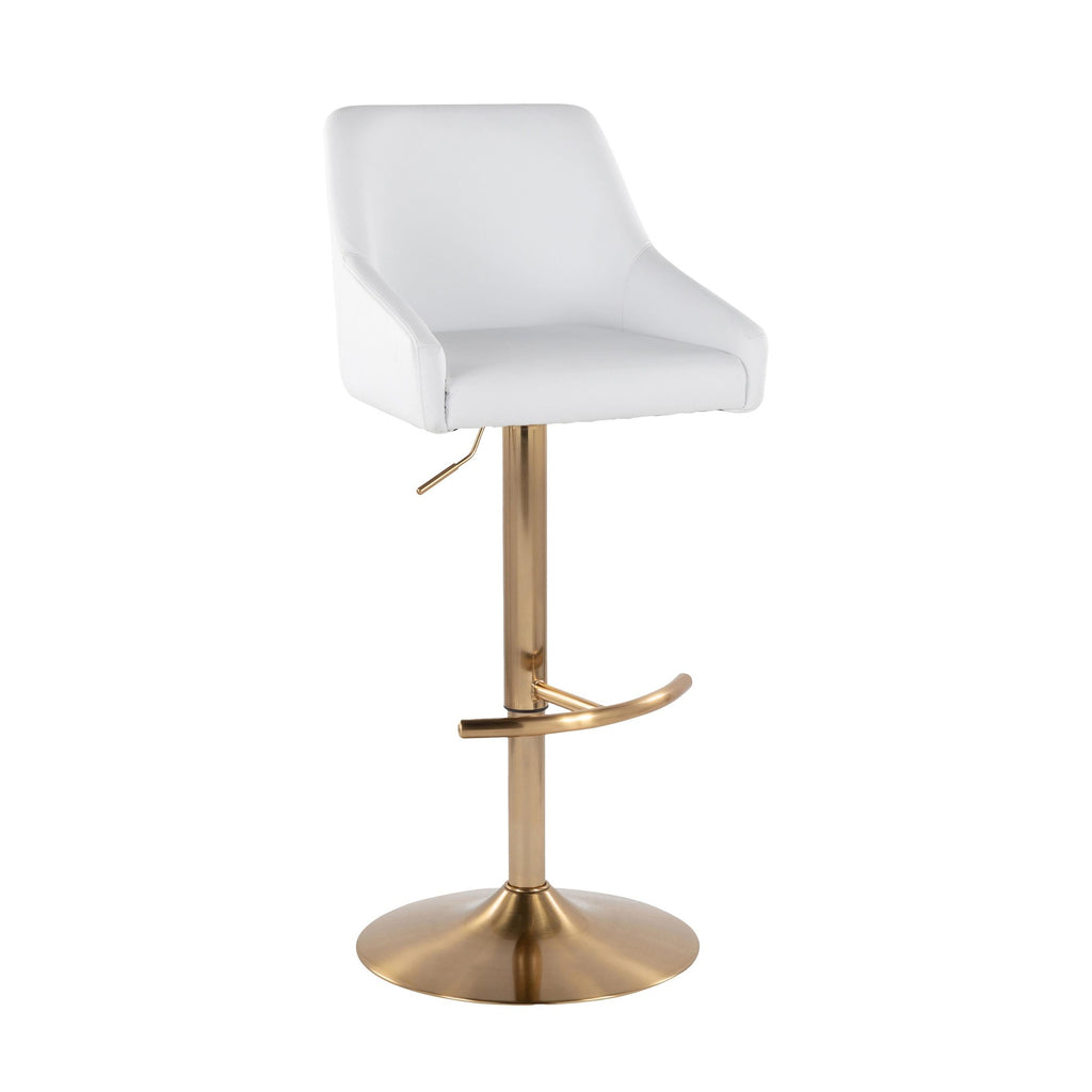 Hannah Adjustable Barstool - Set of 2 - Gold Metal, White PU