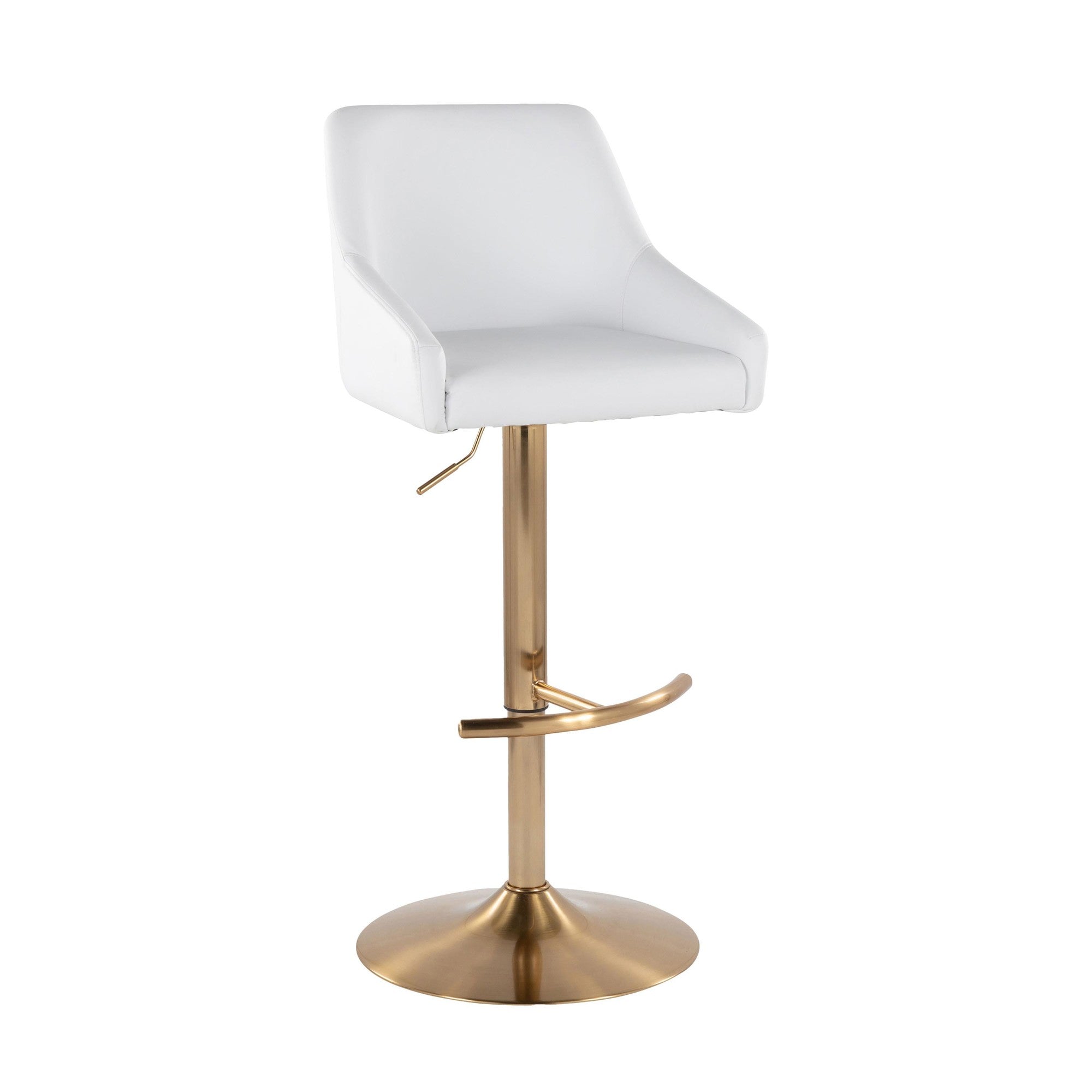 Hannah Adjustable Barstool - Set of 2 - Gold Metal, White PU