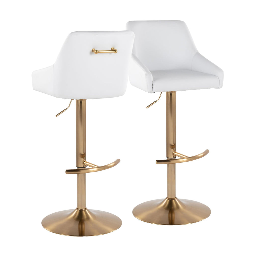Hannah Adjustable Barstool - Set of 2 - Gold Metal, White PU