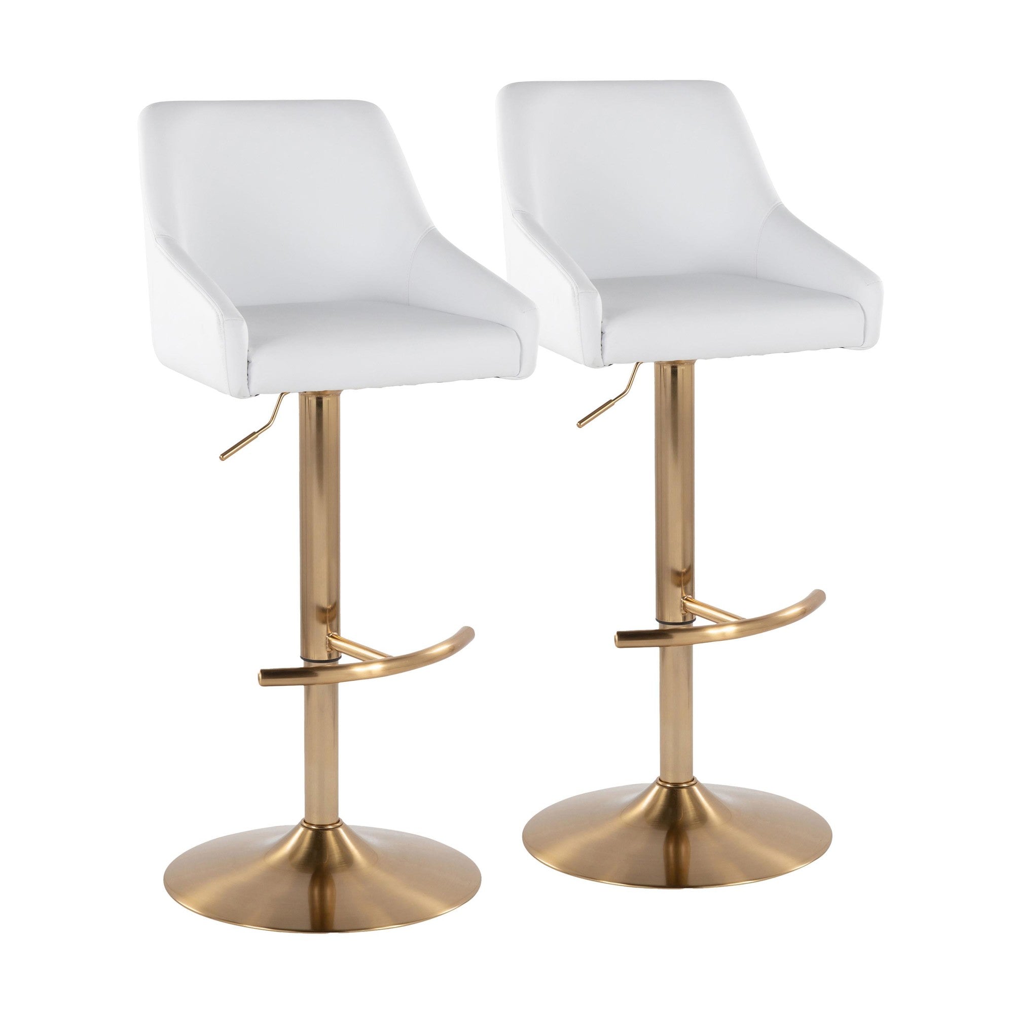 Hannah Adjustable Barstool - Set of 2 - Gold Metal, White PU