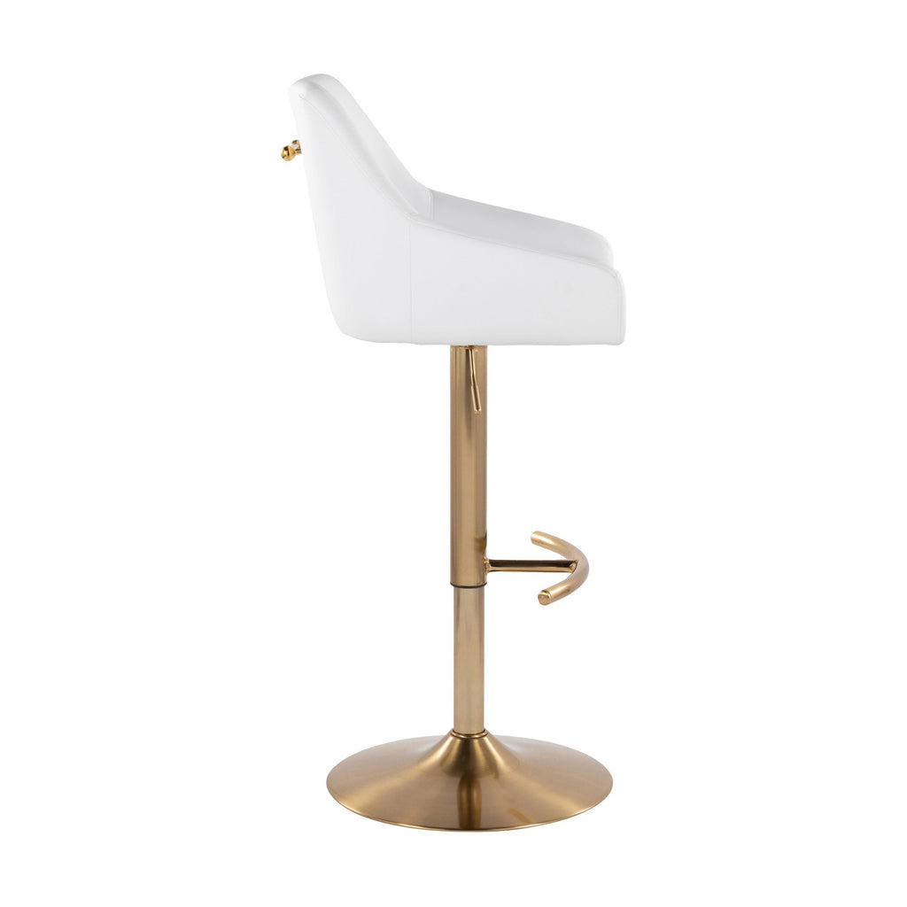 Hannah Adjustable Barstool - Set of 2 - Gold Metal, White PU