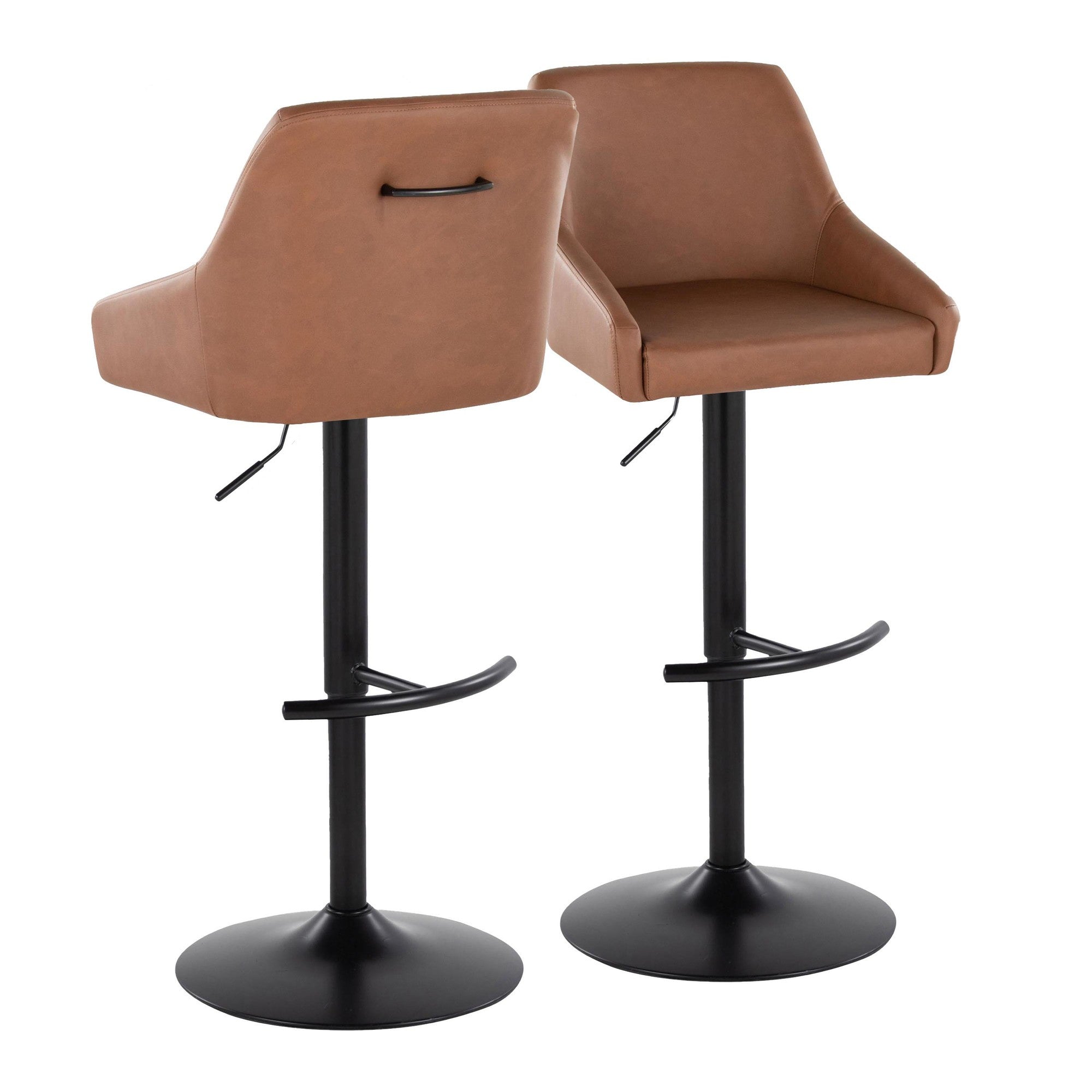 Hannah Adjustable Barstool - Set of 2 - Black Metal, Camel PU