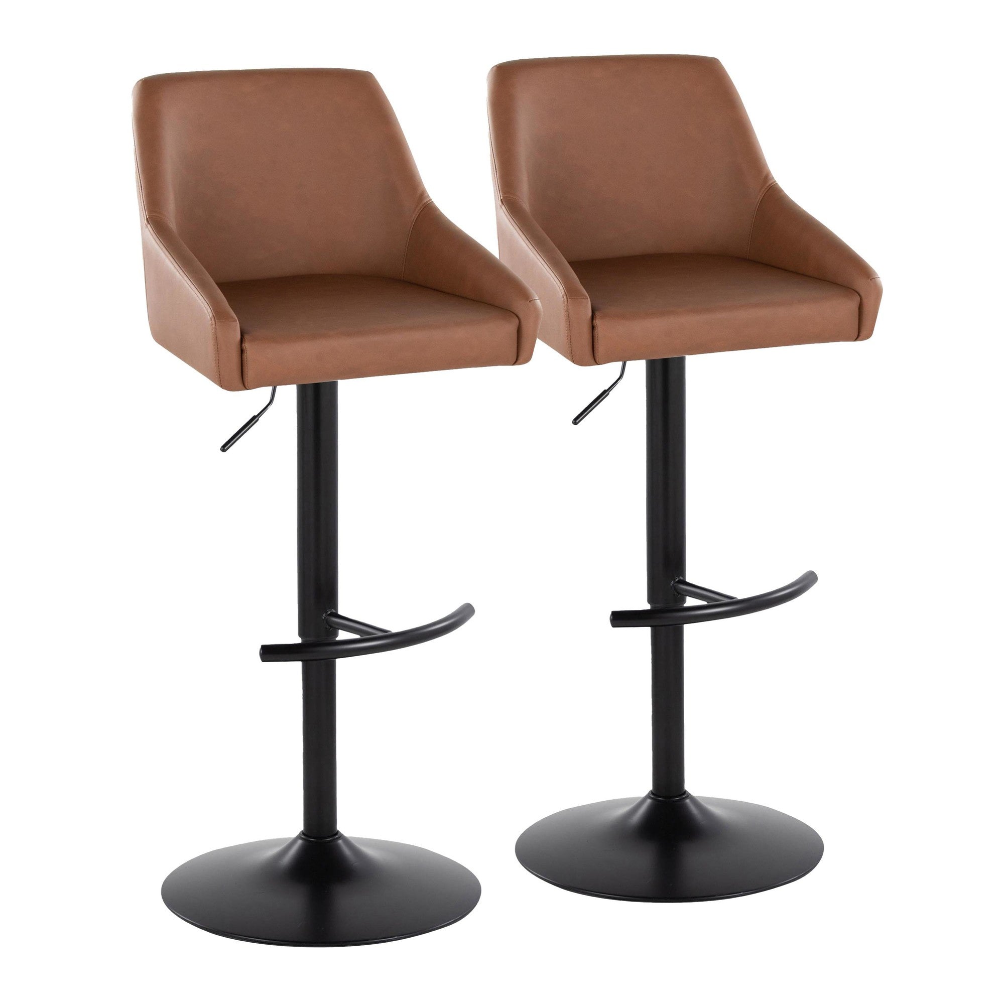 Hannah Adjustable Barstool - Set of 2 - Black Metal, Camel PU