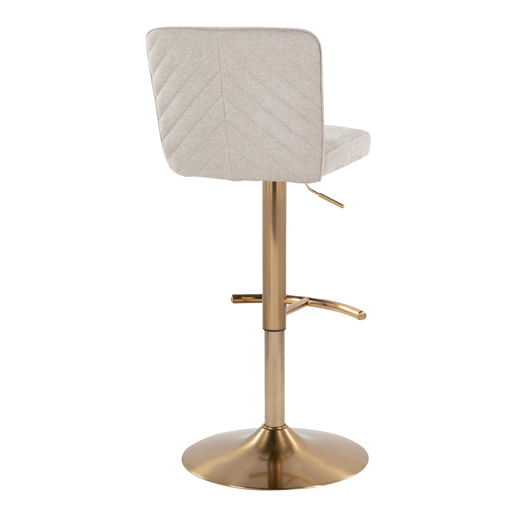 Henry Adjustable Barstool - Set of 2 - Gold Metal, Beige Fabric